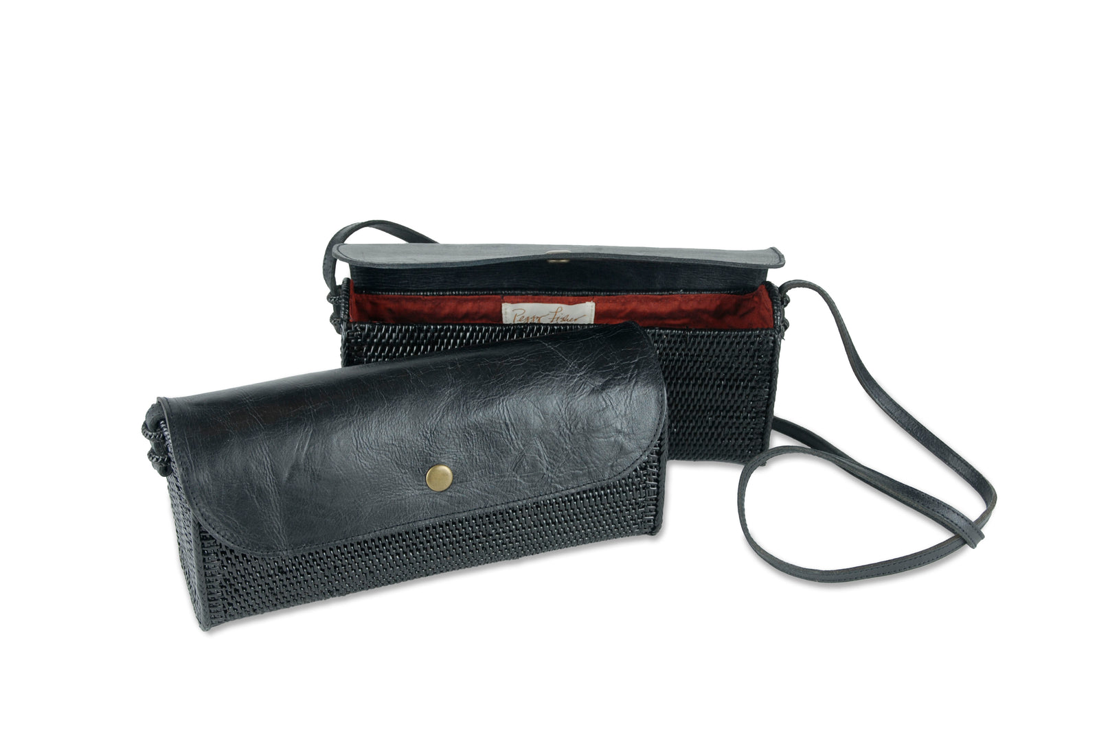 Peggy Fisher Clutch/ Shoulder Bag Black Leather Flap